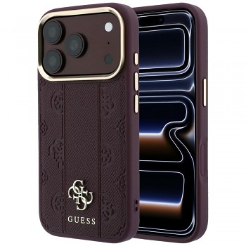 Guess Leather Stripe Peony 4G MagSafe GUHMP18X6PGSU4EU kryt pro iPhone 18 Pro Max / iPhone 17 Pro Max vínový