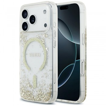 Guess Resin Bottom Glitter MagSafe GUHMP18LRGRGED kryt pro iPhone 18 Pro / iPhone 17 Pro zlatý