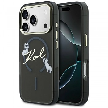 Kryt Karl Lagerfeld IML Choupette and Karl Script Logo MagSafe KLHMP18L5HKSCAK pro iPhone 18 Pro / iPhone 17 Pro černý