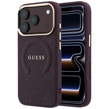 Guess Saffiano Peony & Ring MagSafe GUHMP18LPSAMSECU kryt na iPhone 18 Pro / iPhone 17 Pro vínový