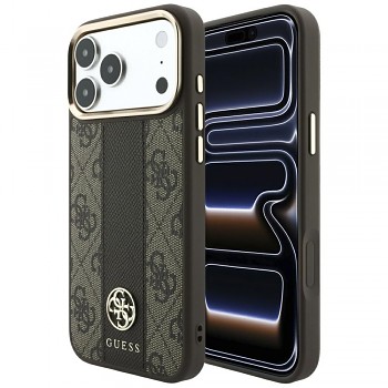 Guess Leather 4G Stripe Round Classic Logo MagSafe GUHMP18X6P4G4RCW kryt pro iPhone 18 Pro Max / iPhone 17 Pro Max hnědý