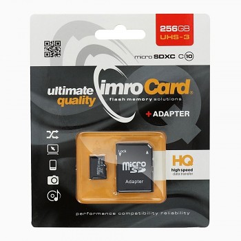 IMRO paměťová karta microSD 256GB 100MB/s Class 10 UHS-3 s SD adaptérem