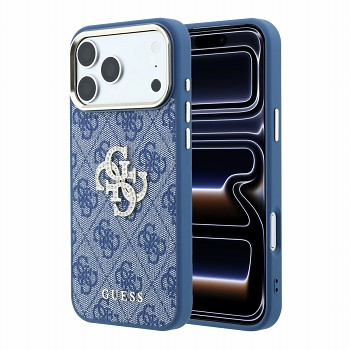 Guess PU 4G Strass Metal Logo Zadní Kryt pro iPhone 18 Pro Max Blue