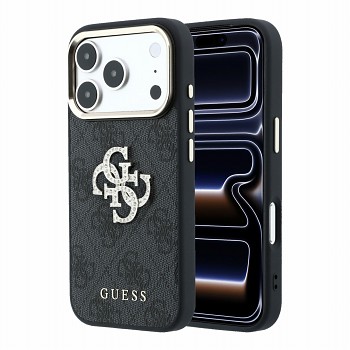 Guess PU 4G Strass Metal Logo Zadní Kryt pro iPhone 18 Pro Max Black