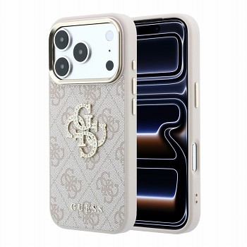 Guess PU 4G Strass Metal Logo Zadní Kryt pro iPhone 18 Pro Max Pink