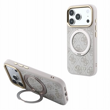 Guess PU 4G Ring Stand MagSafe Zadní Kryt pro iPhone 18 Pro Max Pink