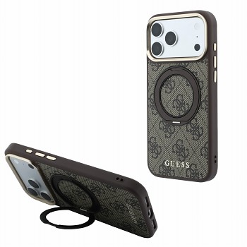 Guess PU 4G Ring Stand MagSafe Zadní Kryt pro iPhone 18 Pro Max Brown