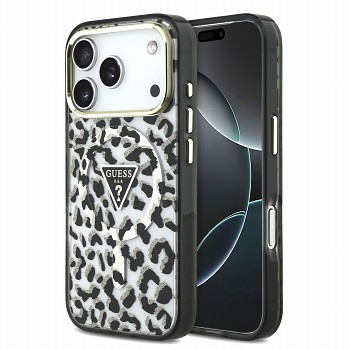Guess IML Glitter Leopard Triangle Logo MagSafe Zadní Kryt pro iPhone 18 Pro Max Black