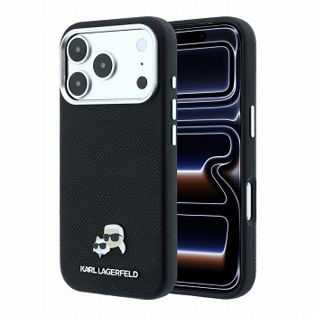 Karl Lagerfeld PU Grained Semi Wrap K&CH Heads Magsafe Zadní Kryt pro iPhone 18 Pro Max Black
