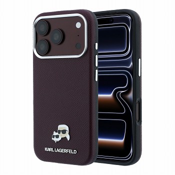 Karl Lagerfeld PU Grained Semi Wrap K&CH Heads Magsafe Zadní Kryt pro iPhone 18 Pro Max Burgundy