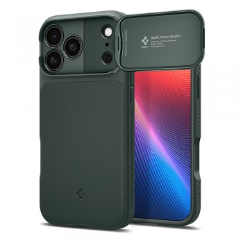 Spigen Optik Armor MagSafe ACS09901 kryt pro iPhone 18 Pro Max / iPhone 17 Pro Max tmavě zelený Abyss Green