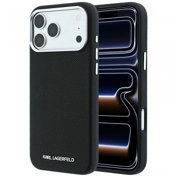 Karl Lagerfeld Hardcase MagSafe Grained Leather Elongated Logo KLHMP18LPSWGKLK kryt pro iPhone 18 Pro / iPhone 17 Pro černý