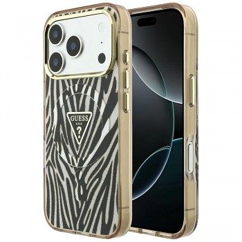 Kryt Guess Zebra Glitter Triangle Logo MagSafe GUHMP18L6HZPGTLD pro iPhone 18 Pro / iPhone 17 Pro zlatý