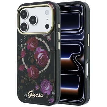 Guess IML Glitter Blossom Roses MagSafe GUHMP18L6HTBGSLK kryt pro iPhone 18 Pro / iPhone 17 Pro černý