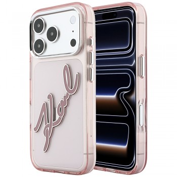 Kryt Karl Lagerfeld IML Big Signature Resin Logo and Metal Frame KLHCP18L6HCKSRP na iPhone 18 Pro / iPhone 17 Pro růžový