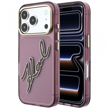 Karl Lagerfeld IML Big Signature Resin Logo and Metal Frame KLHCP18X6HCKSRR kryt pro iPhone 18 Pro Max / iPhone 17 Pro Max vínový
