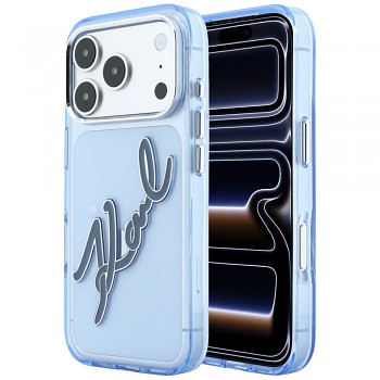 Karl Lagerfeld IML Big Signature Resin Logo and Metal Frame KLHCP18X6HCKSRB kryt pro iPhone 18 Pro Max / iPhone 17 Pro Max modrý