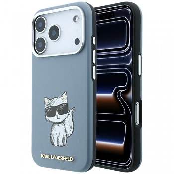 Karl Lagerfeld Smooth Leather Choupette Sketch MagSafe KLHMP18L6PWCIKDB kryt pro iPhone 18 Pro / iPhone 17 Pro světle modrý