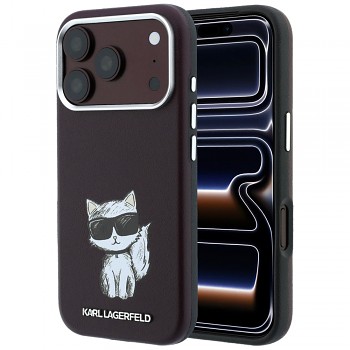 Karl Lagerfeld Smooth Leather Choupette Sketch MagSafe KLHMP18L6PWCIKDR kryt pro iPhone 18 Pro / iPhone 17 Pro vínový