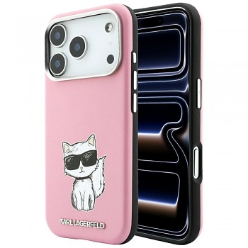Karl Lagerfeld Smooth Leather Choupette Sketch MagSafe kryt pro iPhone 18 Pro / iPhone 17 Pro KLHMP18L6PWCIKDP růžový