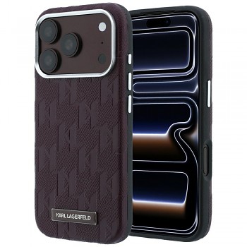 Karl Lagerfeld Grained Leather Mono Resin Logo MagSafe KLHMP18L6PWKLMHR kryt pro iPhone 18 Pro / iPhone 17 Pro vínový