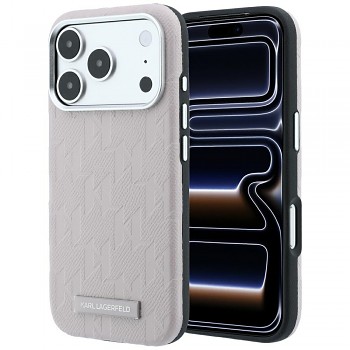 Karl Lagerfeld Grained Leather Mono Resin Logo MagSafe KLHMP18L6PWKLMHP kryt pro iPhone 18 Pro / iPhone 17 Pro růžový