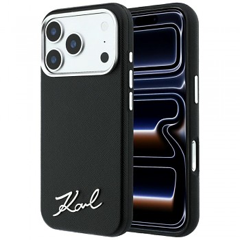 Karl Lagerfeld Saffiano Small Script Metal Logo MagSafe KLHMP18X6PWSKSK kryt pro iPhone 18 Pro Max / iPhone 17 Pro Max černý