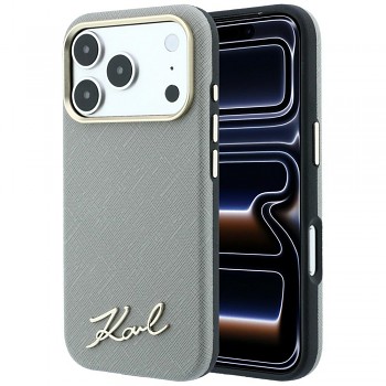 Karl Lagerfeld Saffiano Small Script Metal Logo MagSafe KLHMP18X6PWSKSE kryt pro iPhone 18 Pro Max / iPhone 17 Pro Max béžový