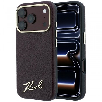 Karl Lagerfeld Saffiano Small Script Metal Logo MagSafe KLHMP18L6PWSKSR kryt pro iPhone 18 Pro / iPhone 17 Pro vínový