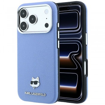 Karl Lagerfeld Grained Leather Choupette Head MagSafe KLHMP18X6PSCHLB kryt pro iPhone 18 Pro Max / iPhone 17 Pro Max světle modrý