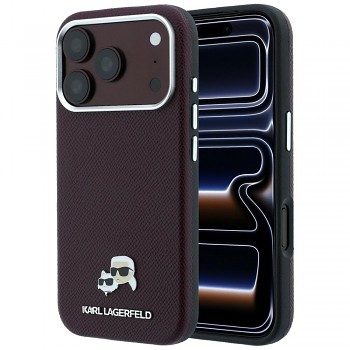 Karl Lagerfeld Grained Leather KC Heads MagSafe kryt pro iPhone 18 Pro / iPhone 17 Pro KLHMP18L6PSKCHLR vínový