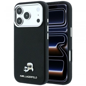 Karl Lagerfeld Grained Leather KC Heads MagSafe KLHMP18L6PSKCHLK kryt pro iPhone 18 Pro / iPhone 17 Pro černý