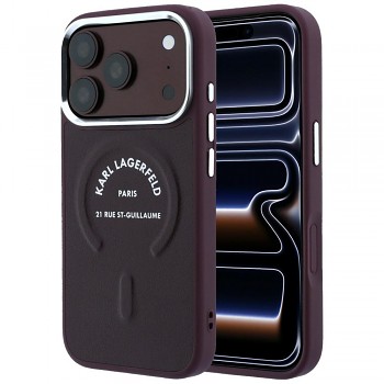 Karl Lagerfeld Leather Ring Karl RSG Logo MagSafe kryt pro iPhone 18 Pro Max / iPhone 17 Pro Max KLHMP18XPSKRSGER vínový