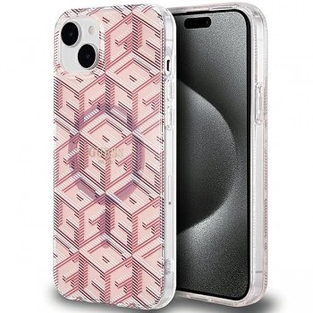 Guess IML GCube kryt pro iPhone 15 kompatibilní s MagSafe GUHMP15SHGCUSTGP růžový