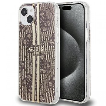 Guess 4G Gold Stripe kryt pro iPhone 15 Plus GUHCP15MH4PSEGW hnědý