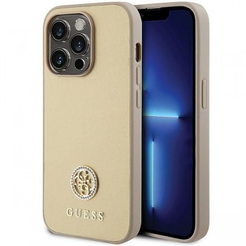 Guess 4G Strass Metal Logo kryt pro iPhone 15 Pro GUHCP15LPS4DGPD zlatý