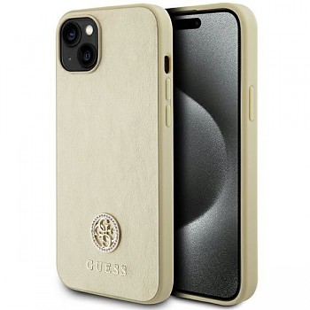 Guess kryt pro iPhone 13 / 14 / 15 GUHCP15SPS4DGPD Leather 4G Metal Logo Strass zlatý
