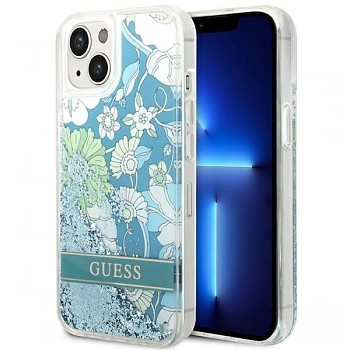 Guess Flower Liquid Glitter kryt pro iPhone 13 / iPhone 14 / iPhone 15 GUHCP14SLFLSN zelený
