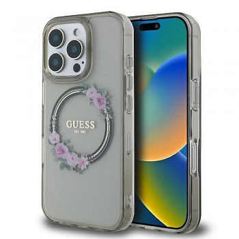 Guess IML Flowers Wreath kryt pro iPhone 16 Pro MagSafe GUHMP16LHFWFCK černý