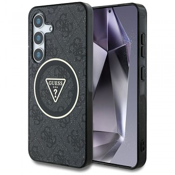 Guess 4G Glitter Triangle Buttons MagSafe kryt pro Samsung Galaxy S25 GUHMS25SHG4PRTGK černý