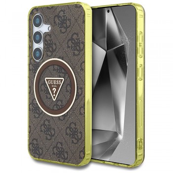 Guess kryt pro Samsung Galaxy S25 GUHMS25SHG4PRTGW Magnetic IML Metal Glitter 4G Circle Triangle hnědý