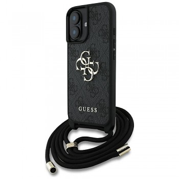 Guess 4G Big Logo Cord Strap Crossbody kryt pro iPhone 16 GUHCP16SP4GMGCRK černý