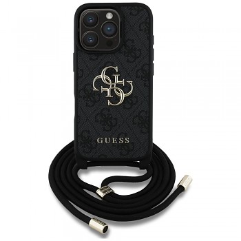 Guess 4G Big Logo Cord Strap zadní kryt pro iPhone 16 Pro GUHCP16LP4GMGCRK černý