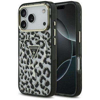 Guess Leopard Glitter MagSafe kryt pro iPhone 17 Pro GUHMP17LHLEGTGLK černý