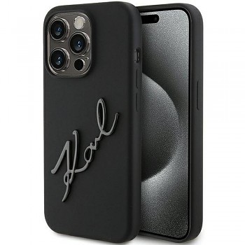 Karl Lagerfeld Silicone Karl Script Logo kryt pro iPhone 15 Pro KLHCP15LSKSBMCK černý