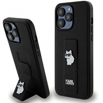 Karl Lagerfeld Gripstand Saffiano Choupette Pin kryt pro iPhone 13 Pro Max KLHCP13XGSACHPK černý