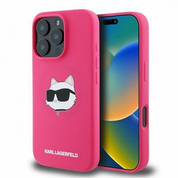 Karl Lagerfeld Silicone Choupette Head kryt pro iPhone 16 Pro Max MagSafe KLHMP16XSCHPPLF fuchsiový