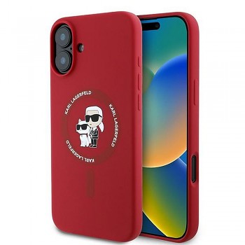 Karl Lagerfeld Silicone Karl & Choupette Ring MagSafe kryt pro iPhone 16 Plus KLHMP16MSCMKCRHR červený