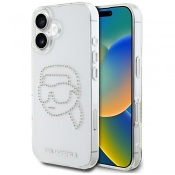Karl Lagerfeld IML Rhinestones Karl Head kryt pro iPhone 16 KLHCP16SHKHDCELT průhledný