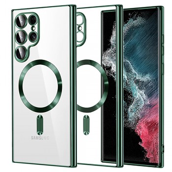 Techsuit Luxury Crystal MagSafe kryt pro Samsung Galaxy S22 Ultra 5G tmavě zelený